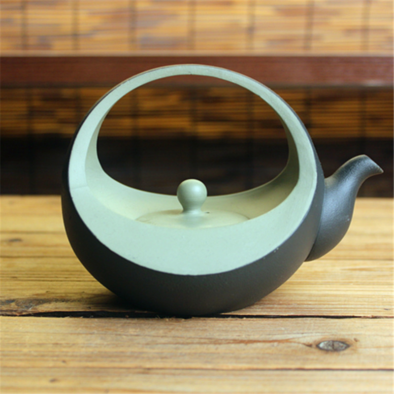 日本常滑烧高资窑 圆月型提梁印笼盖通孔日本陶壶泡茶陈列品茶壶