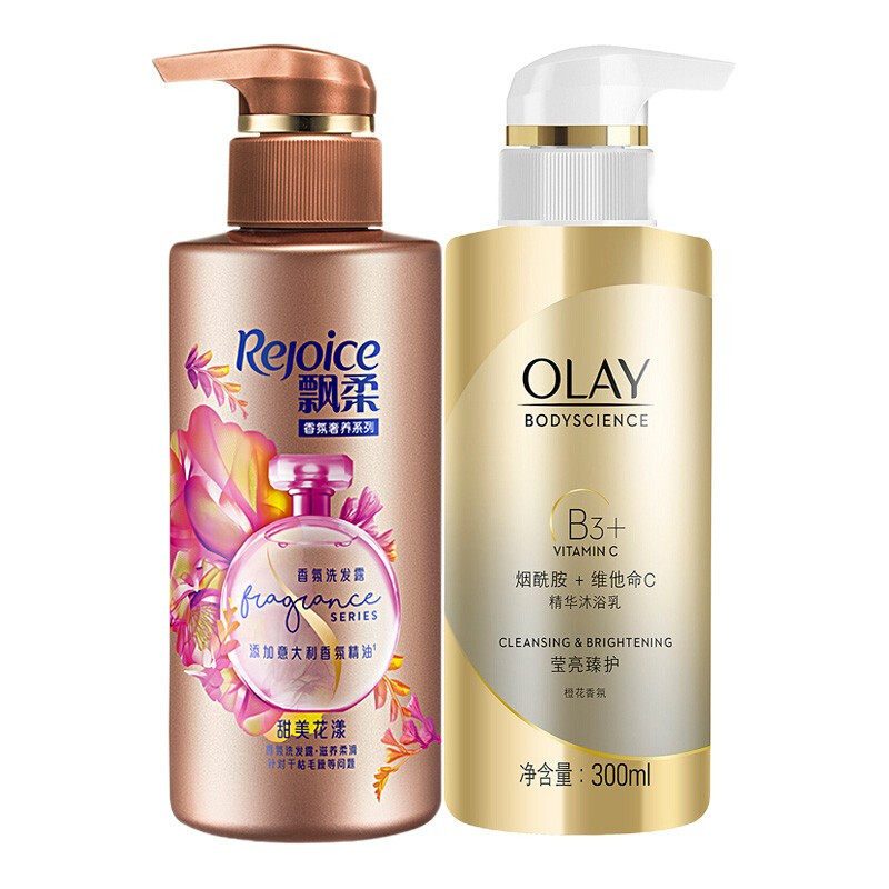 飘柔甜美花漾洗发露300ml 玉兰油莹亮臻护橙花香氛沐浴露300ml2瓶