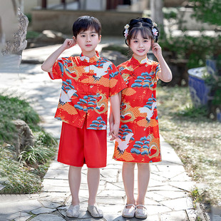 儿童中国风汉服男童夏季复古国风唐装女童宝宝夏民族风旗袍演出服