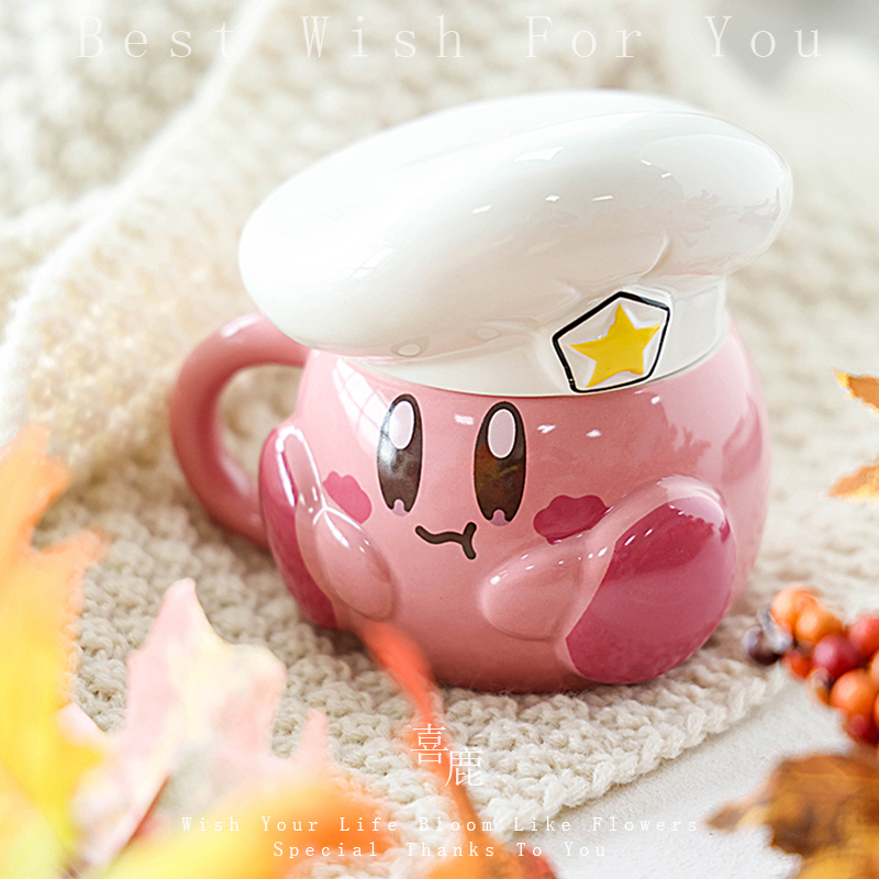 Kirby星之卡比马克杯可爱创意陶瓷水杯卡通带盖学生少女心颜值杯