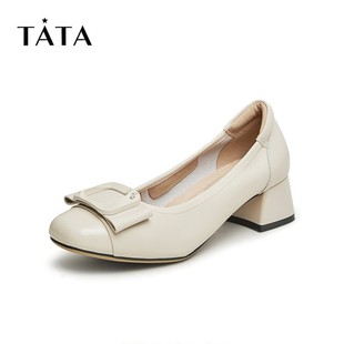 Tata他她2024春季新款女鞋粗跟气质法式晚风小皮鞋女单鞋X8MA3AQ4