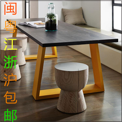 餐桌椅组合简约长方形现代美式铁艺实木复古咖啡桌书桌办公电脑桌