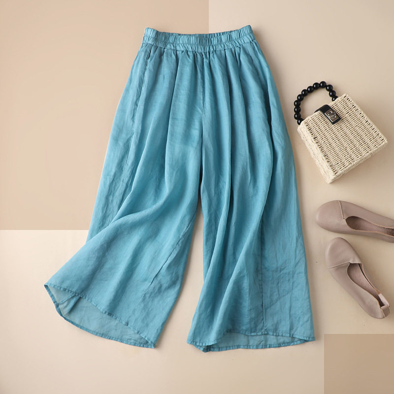苎麻阔腿裤夏季薄款女士高腰垂感大码宽松棉麻女装小个子大脚裤子
