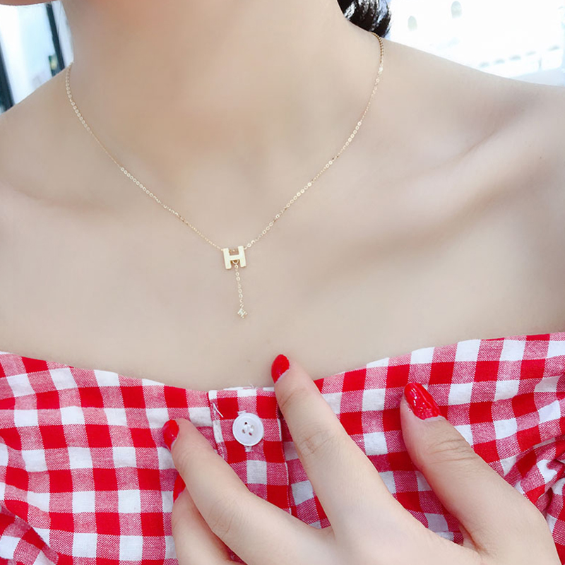 【情人节特惠529元】韩国14K金H型项链女士锁骨链送女友礼物正品