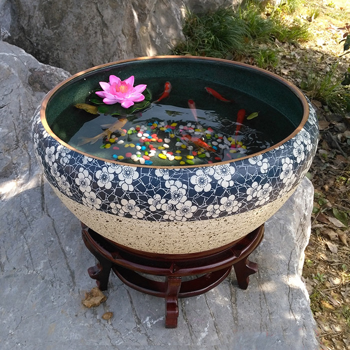 家用庭院陶瓷大水缸荷花缸特大号睡莲花盆荷花户外碗莲金鱼缸乌龟