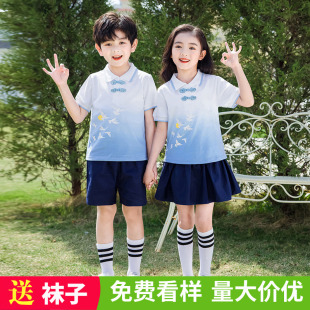 幼儿园园服夏装中国风儿童班服夏季小学生校服套装国学毕业演出服