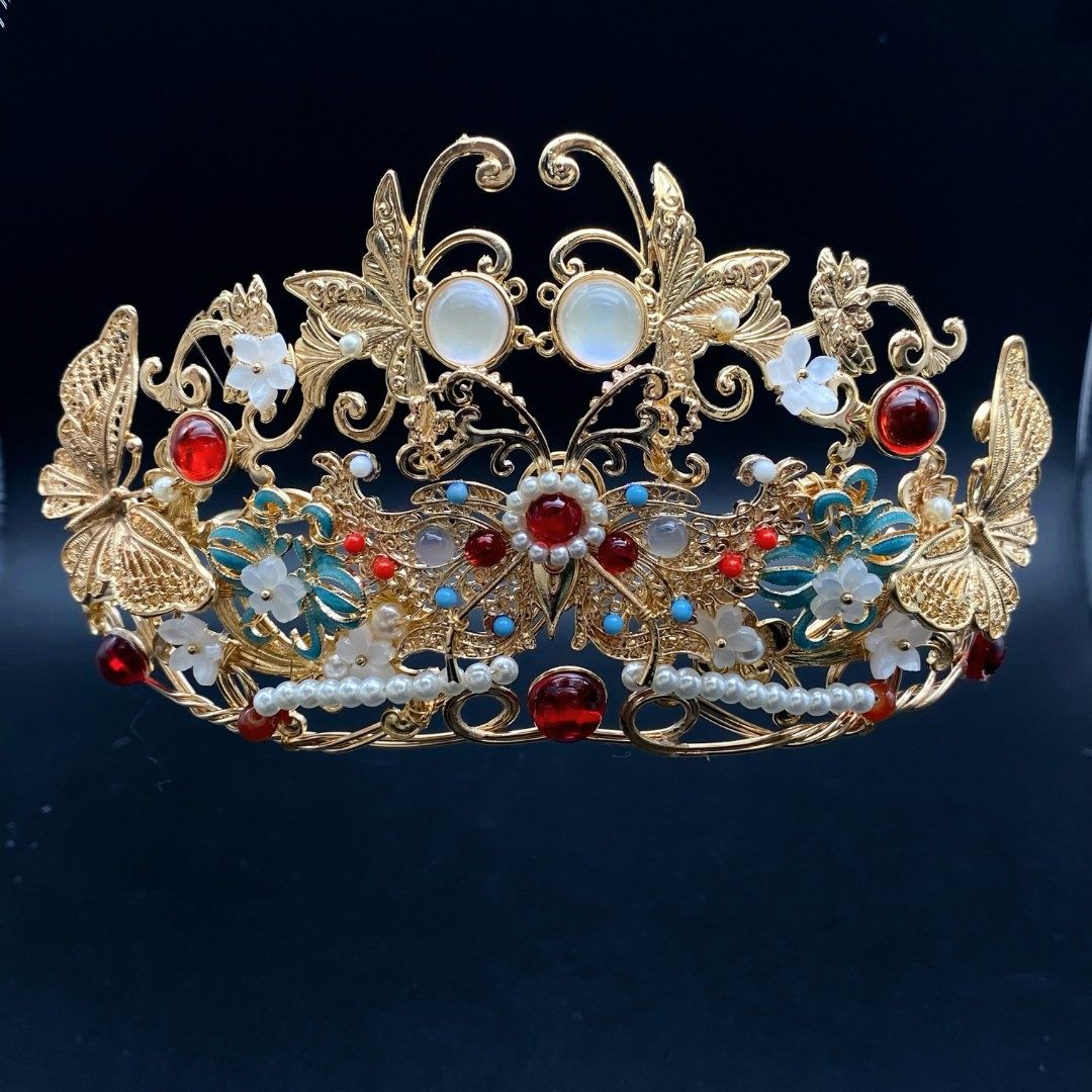 耀如春华  汉服古风大红色复古发饰套装宫廷头饰金霞凤冠