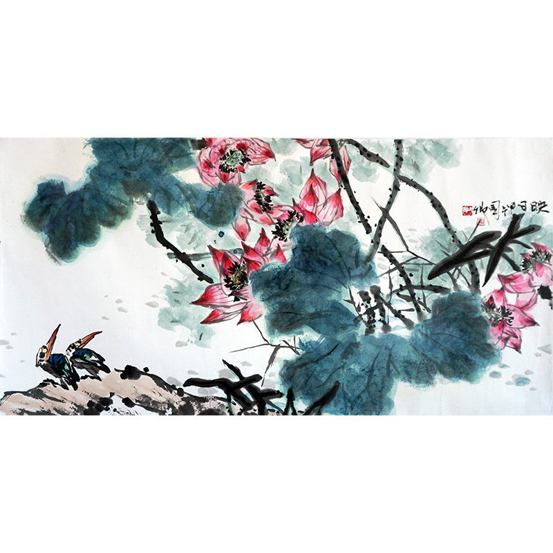 【即拍即得】李苦禅入室弟子刘国卿《映日》四尺整纸