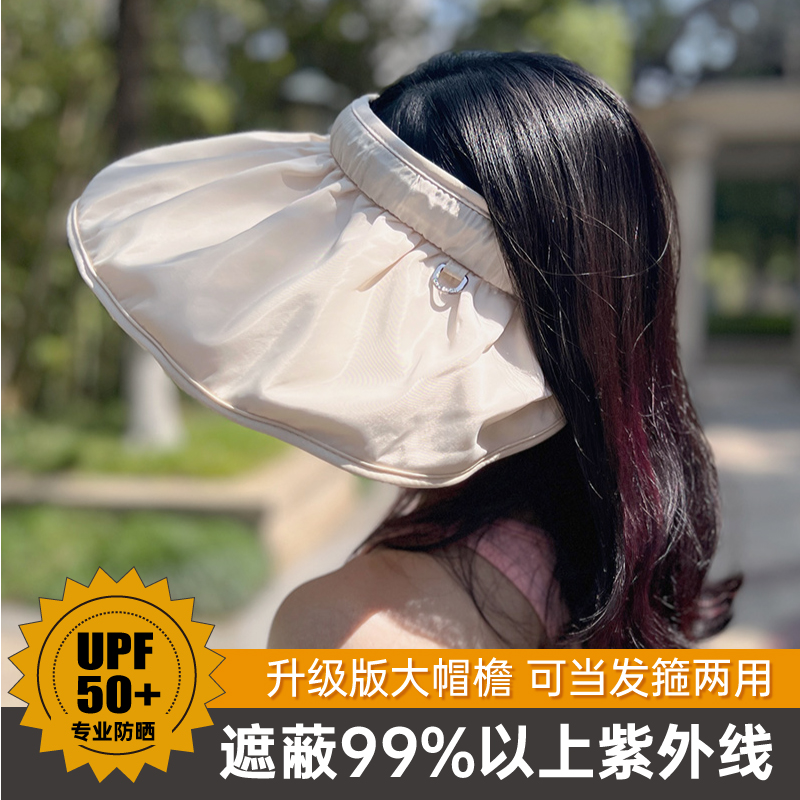 防晒帽女夏防紫外线发箍太阳帽子遮脸贝壳帽UPF50空顶百搭遮阳帽