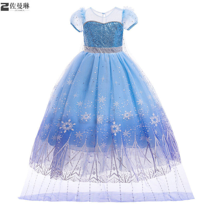 夏季新款爱莎公主裙冰雪奇缘艾莎女童亮片连衣裙子爱沙六一礼服
