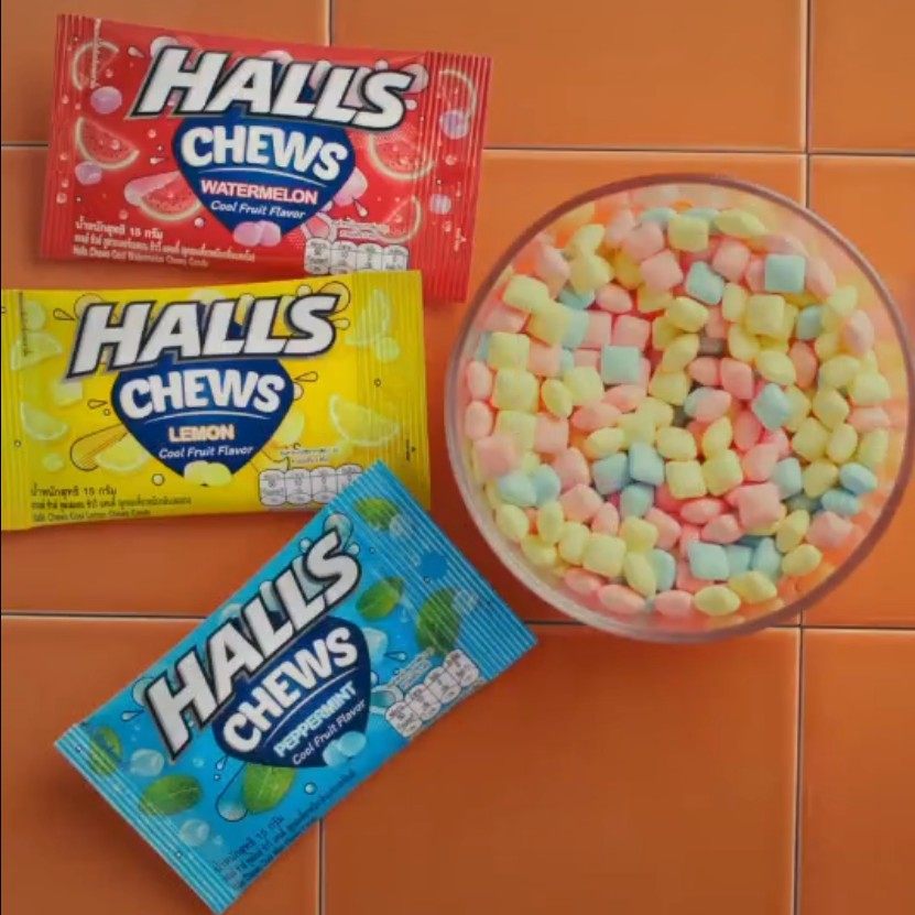 泰国711便利店halls荷氏耐嚼糖果薄荷西瓜柠檬凉味提神醒脑无糖