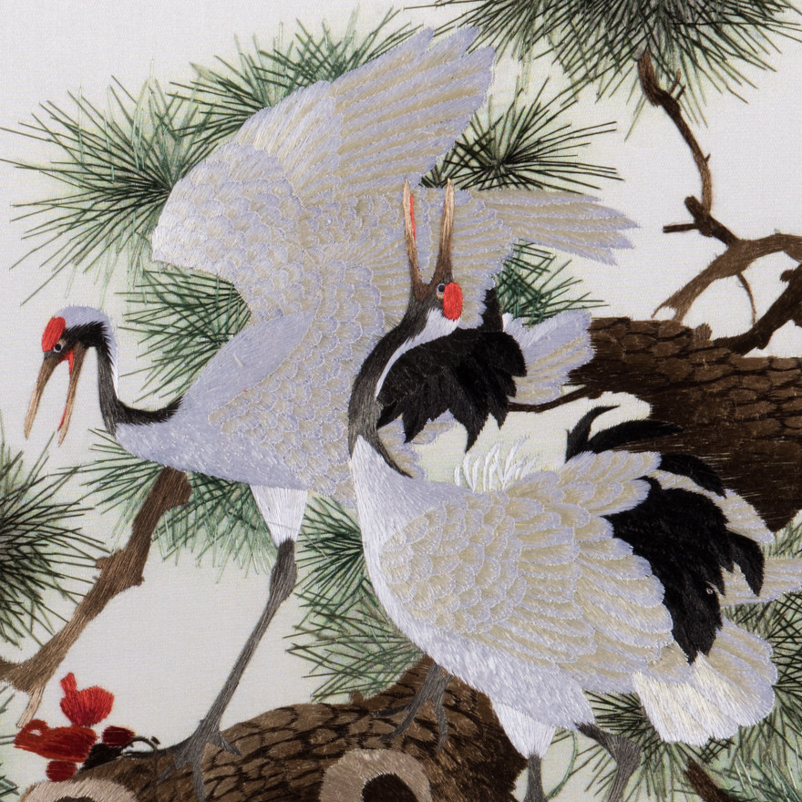 苏绣真丝 精品挂画《松鹤长春》刺绣