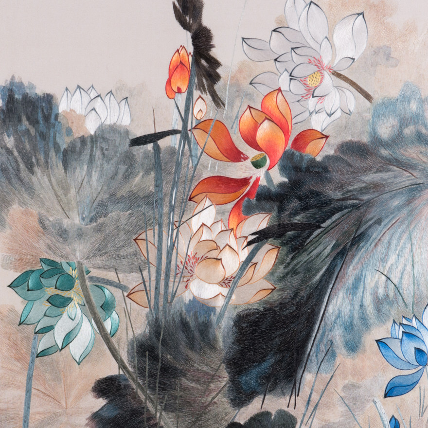 纯手工真丝 精品苏绣挂画《荷韵一》刺绣