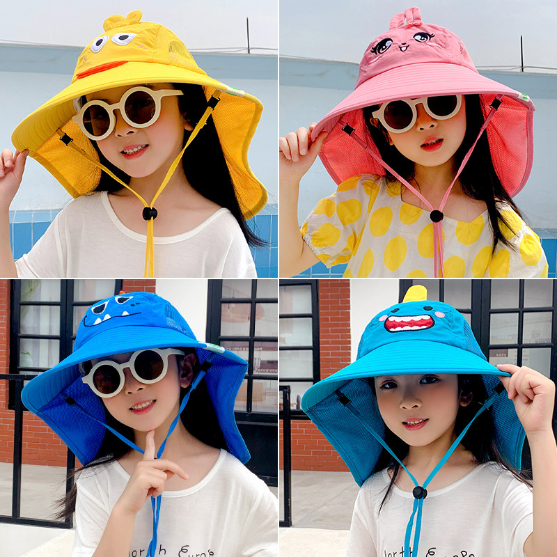儿童防晒帽夏季透气遮阳帽防紫外线太阳帽男童女童宝宝可爱渔夫帽
