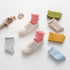 冬季新款加厚糖果色珊瑚绒堆堆袜儿童中筒袜男女宝宝打底袜地板袜