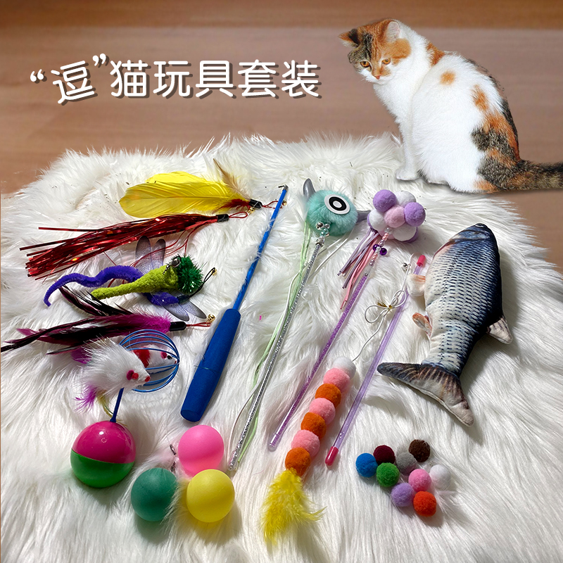 猫玩具逗猫棒羽毛小猫逗猫玩具猫猫磨牙套装幼猫用品猫咪玩具自嗨