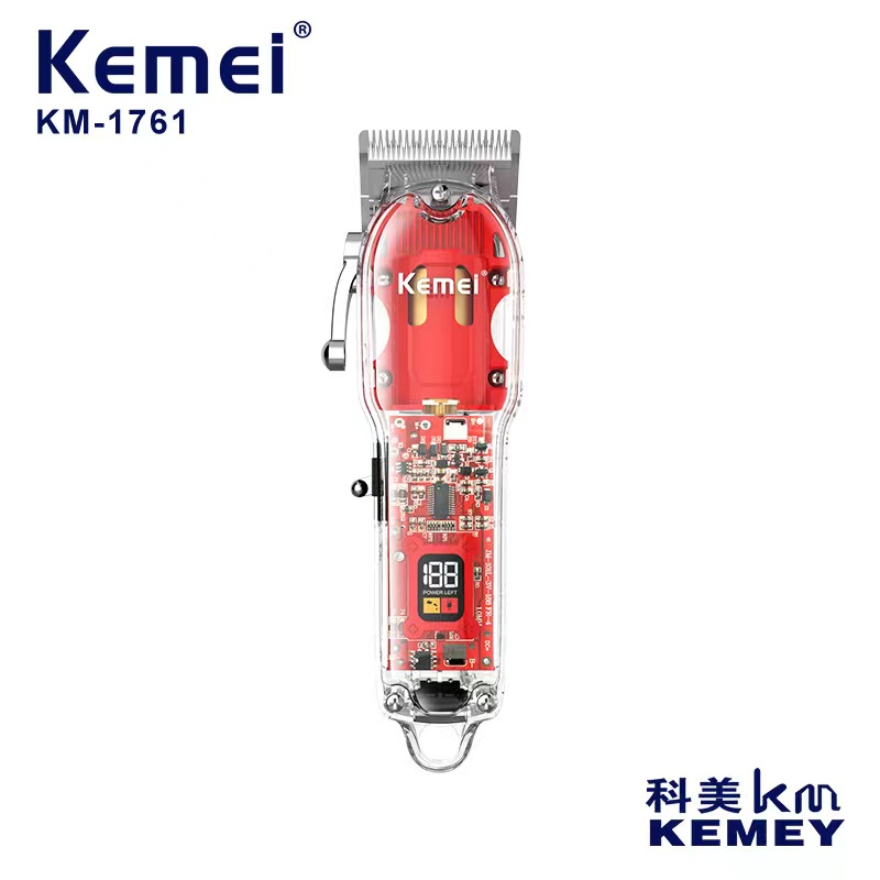 科美电动理发器KM-1761透明机身推子充电式大功率发廊专用电推剪
