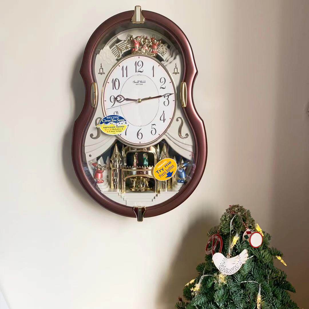 rhythm丽声挂钟豪华客厅办公欧式复古音乐报时创意艺术钟表4mh829