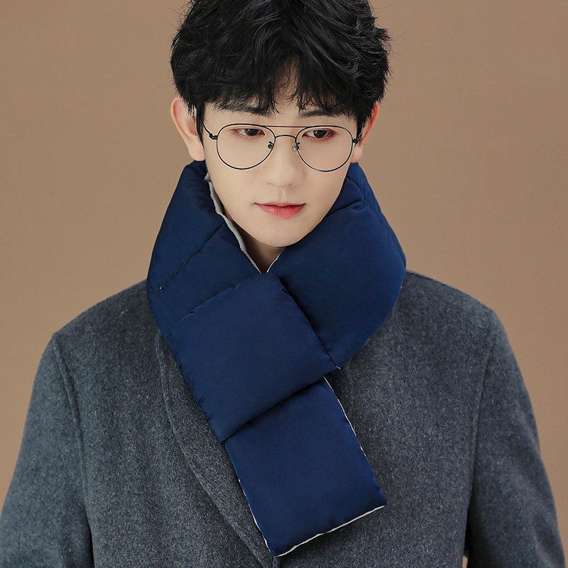 围脖男士秋冬季保暖加绒加厚防寒长款羽绒围巾韩版日系2021年新款