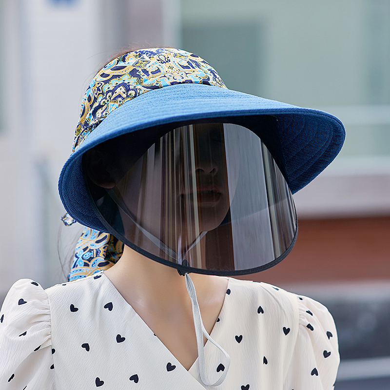 防晒帽女夏季沙滩遮阳帽空顶蝴蝶结大檐帽面罩防紫外线百搭太阳帽