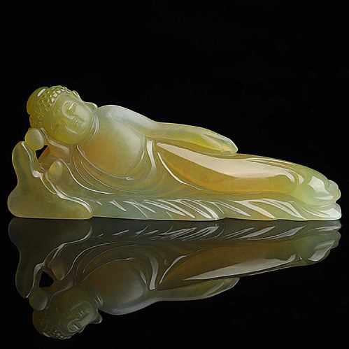 【即拍即得】老坑冰种翡翠a货黄翡禅意睡佛吊坠/摆件27.42克