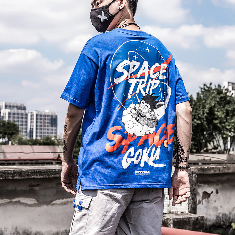 新日系潮牌男装印花圆领孙悟空短袖t恤纯棉 卡通龙珠动漫宽松上衣