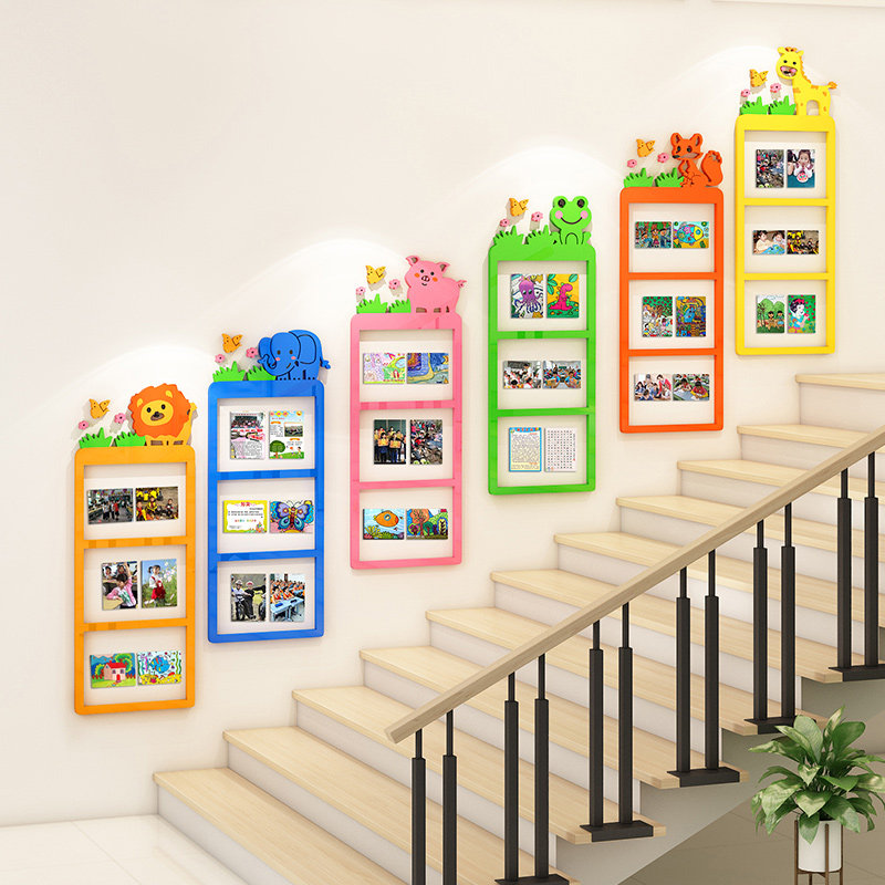龙猫家装的优惠券大全—幼儿园照片墙教室走廊楼梯墙面装饰作品展示