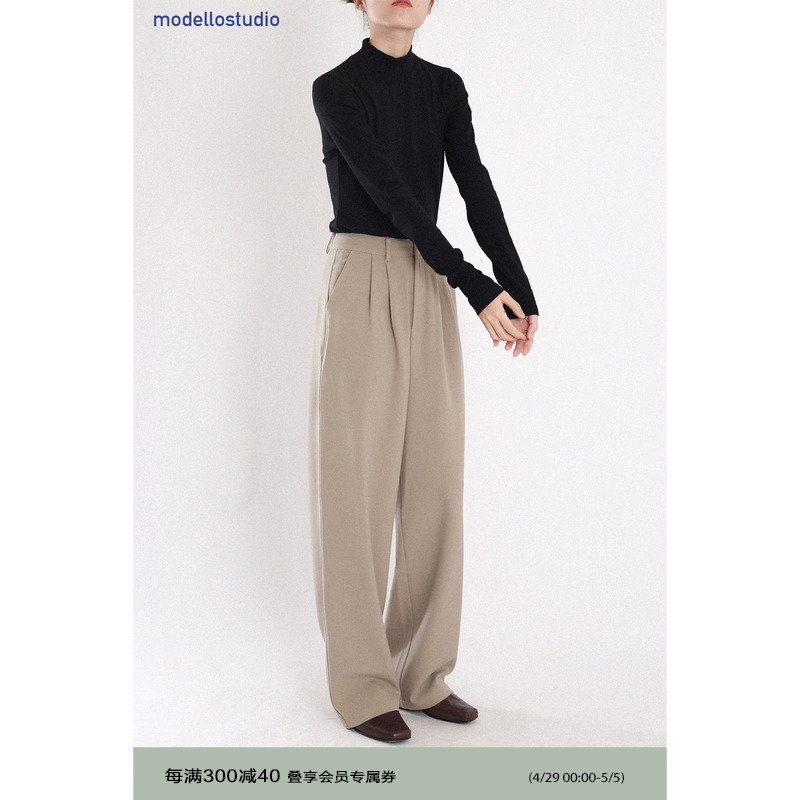 ModelloStudio 舒服到飞起!经典好质感慵懒垂顺高腰西装阔腿裤春