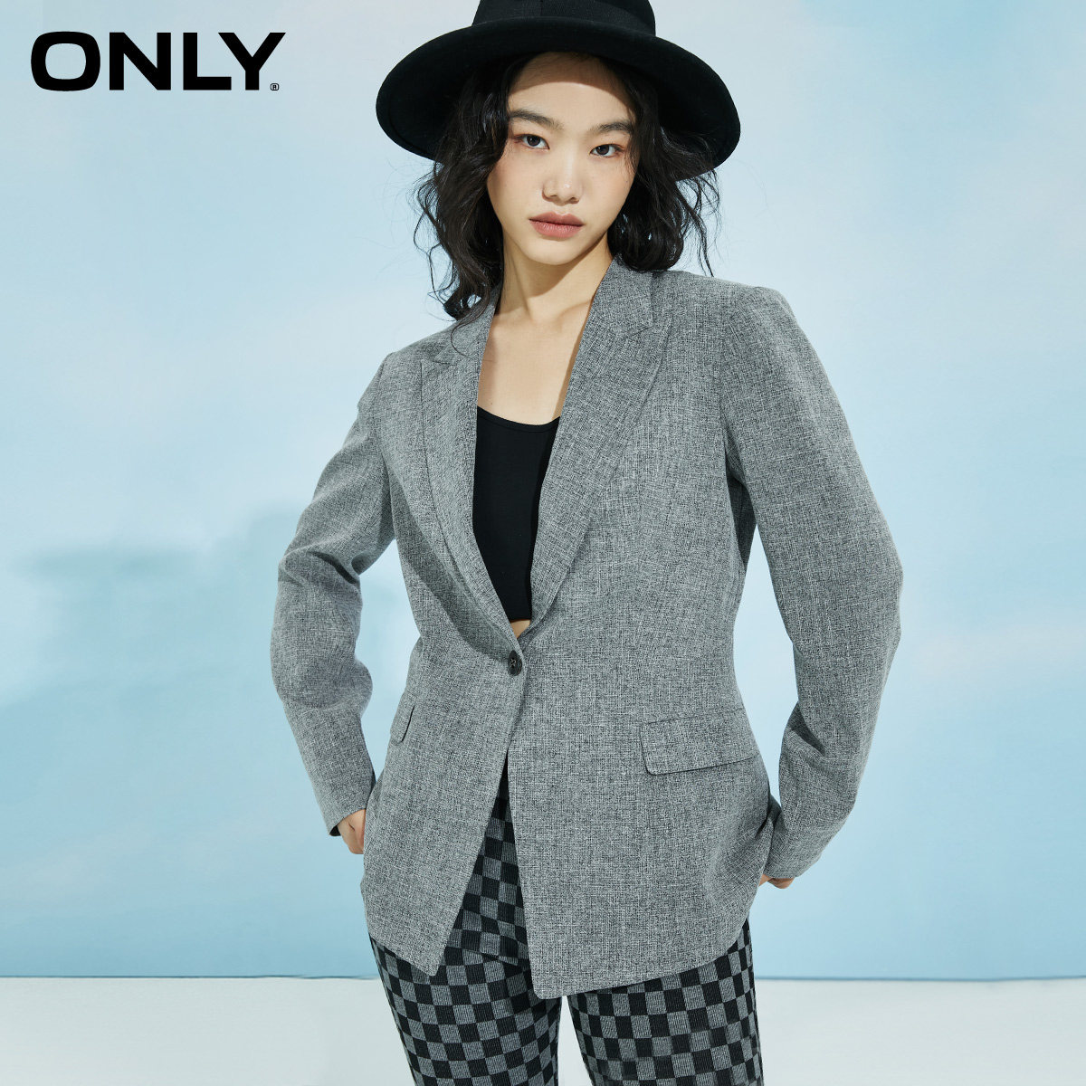 only2022春季新款气质ol通勤职场风黑色西服女122108011