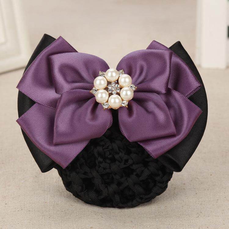 蝴蝶结头花职业网兜银行护士空姐女服务员工作盘发兜头套发卡—发饰