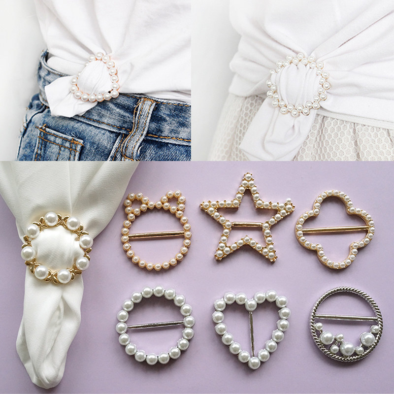 衣角打结扣腰扣衣服扣环t恤衬衫下摆百搭装饰夏韩版珍珠水钻