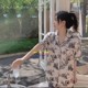 日本GP pique夏季睡衣女真丝短袖长裤少女网红风水墨画家居服套装