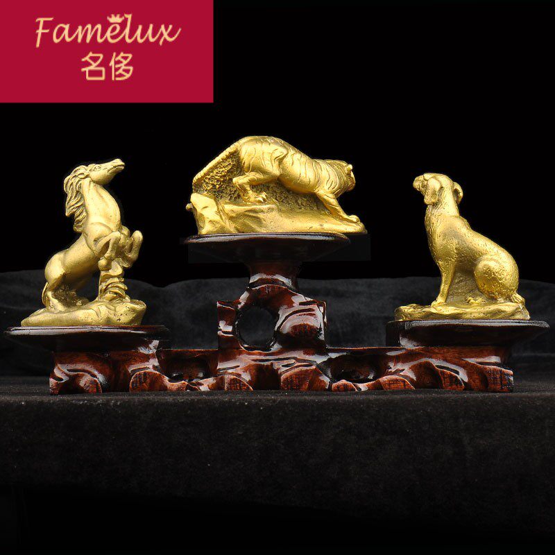 虎马狗三合贵人纯铜十二生肖寅午戌摆件吉祥物工艺风水摆件ch0420