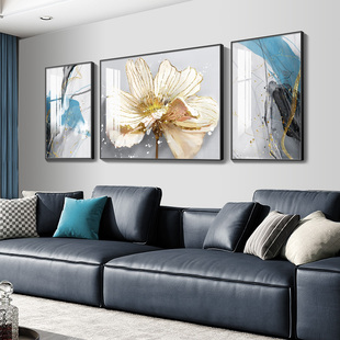 客厅装饰画现代简约晶瓷画抽象挂画轻奢高档大气沙发背景墙三联画