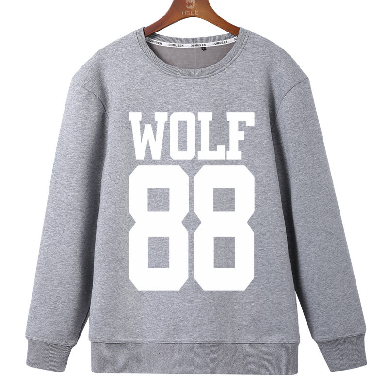 特价粉色卫衣男加绒_潮牌wolf88字母数字男装厚学生圆领加绒外套加厚