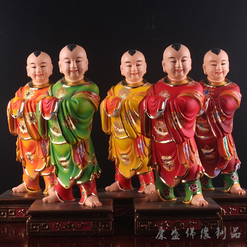 五方灵童五方童子佛像灵童子法事法会道教神像敦煌彩绘k金套价