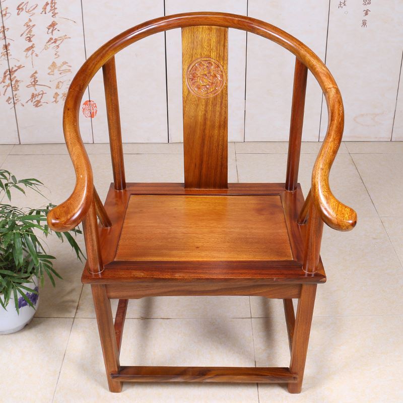 典艺阁根雕凳子奥坎太师椅实木仿古官帽椅中式古典靠背椅圈椅家具