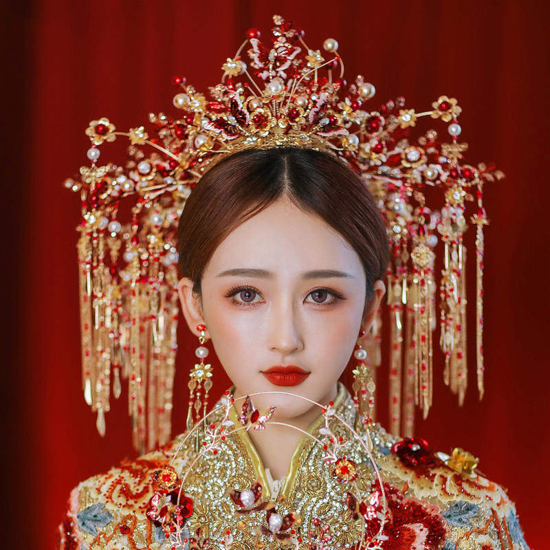 禾秀服新娘头饰皇后大婚凤冠明制奢华汉嫁2021新款结显脸小简单气