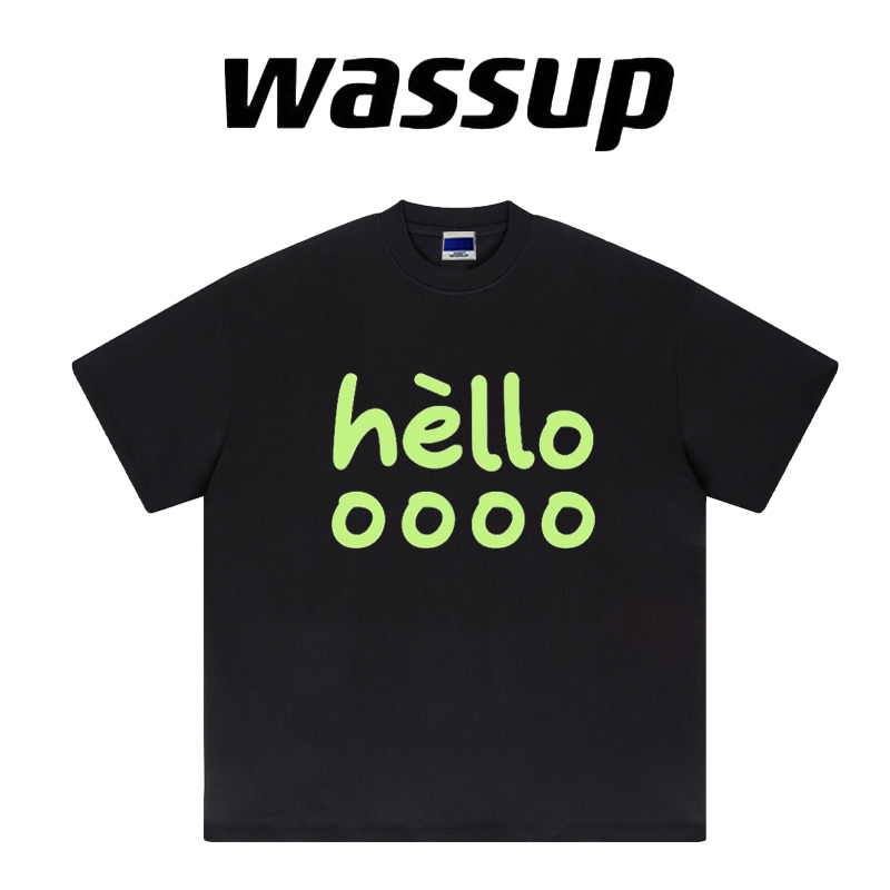 WassupHoney国风潮牌夏季hello字母短袖T恤男女情侣宽松休闲上衣