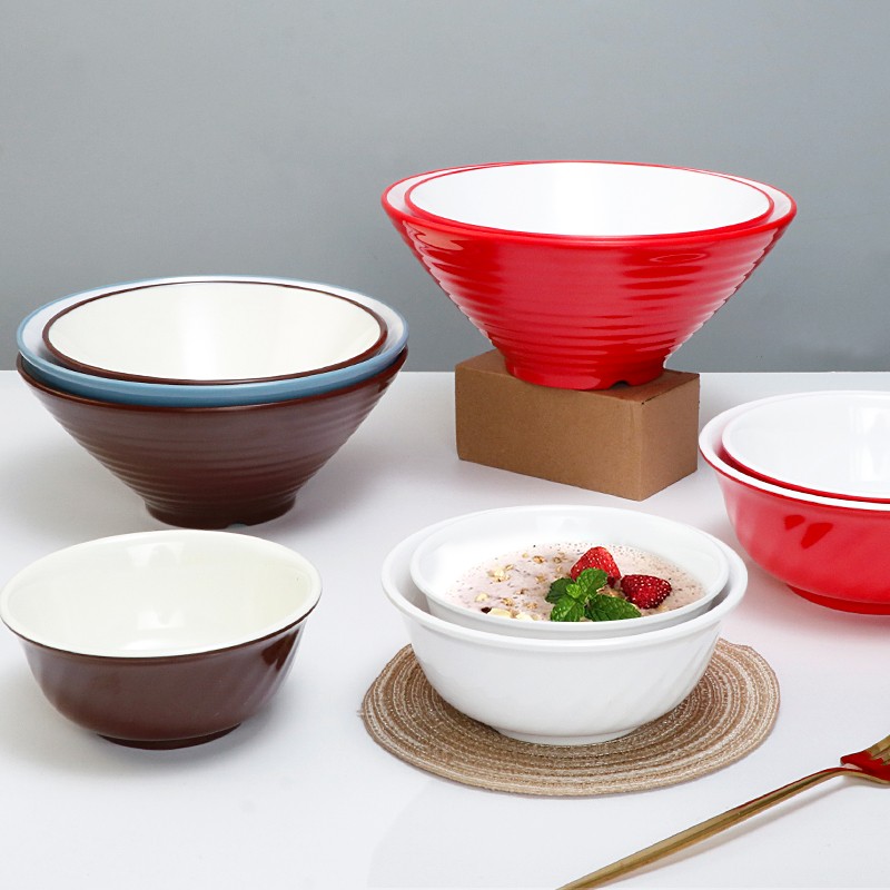 密胺日式斗笠碗仿瓷创意餐具商用拉面碗塑料红白双色螺蛳粉碗汤碗