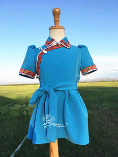 儿童蒙古族舞蹈服装幼儿表演服饰半袖蒙古族演出服女童蒙古袍热卖