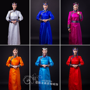 女蒙古族长款缎面蒙古袍服装少数民族服饰演出舞蹈日常婚礼服新品