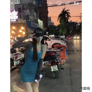 白水女【纯欲oni~】挂脖吊带连衣裙女性感辣妹修身包臀紧身短裙子