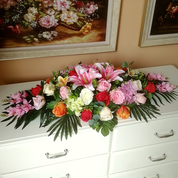 会议桌花仿真花装饰摆件假花玫瑰花台花绢花讲台花摆设会议室装饰
