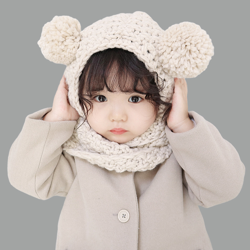 ins儿童女童毛线帽子围巾一体秋冬季针织护耳围脖加厚男宝宝保暖