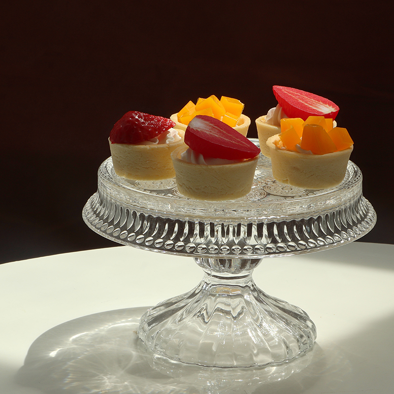 欧式玻璃甜品台摆件 婚礼点心装饰展示架 水晶蛋糕盘轻奢茶歇架子