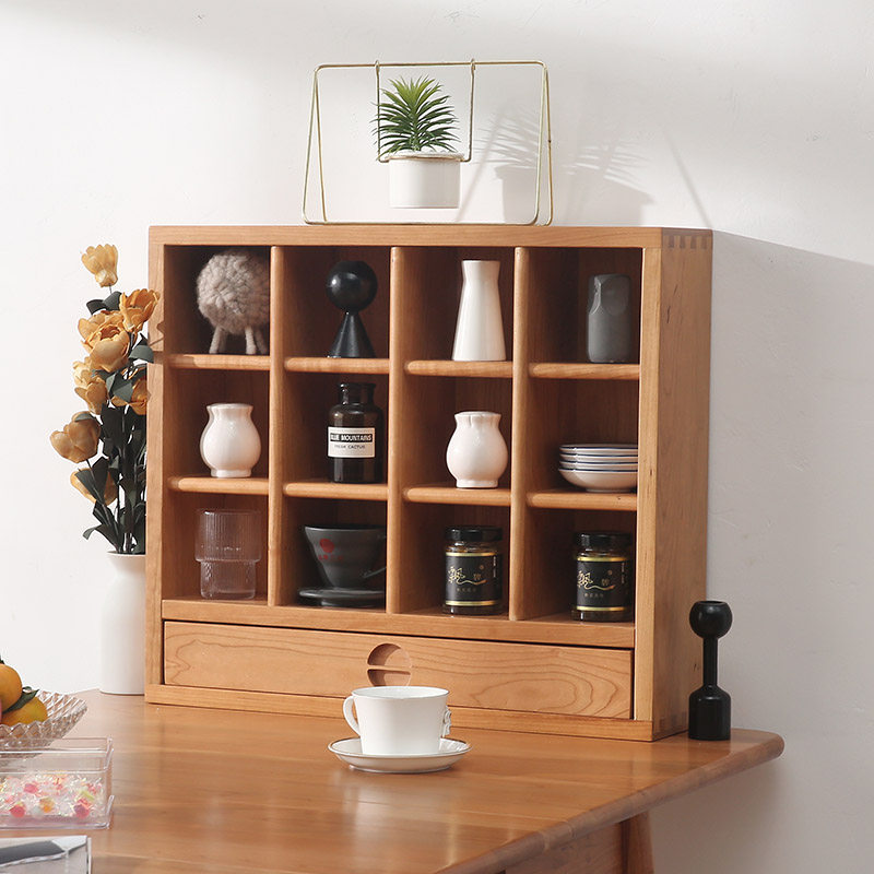 原木天成北欧樱桃木杯架实木杯子置物架咖啡杯收纳格子展示架