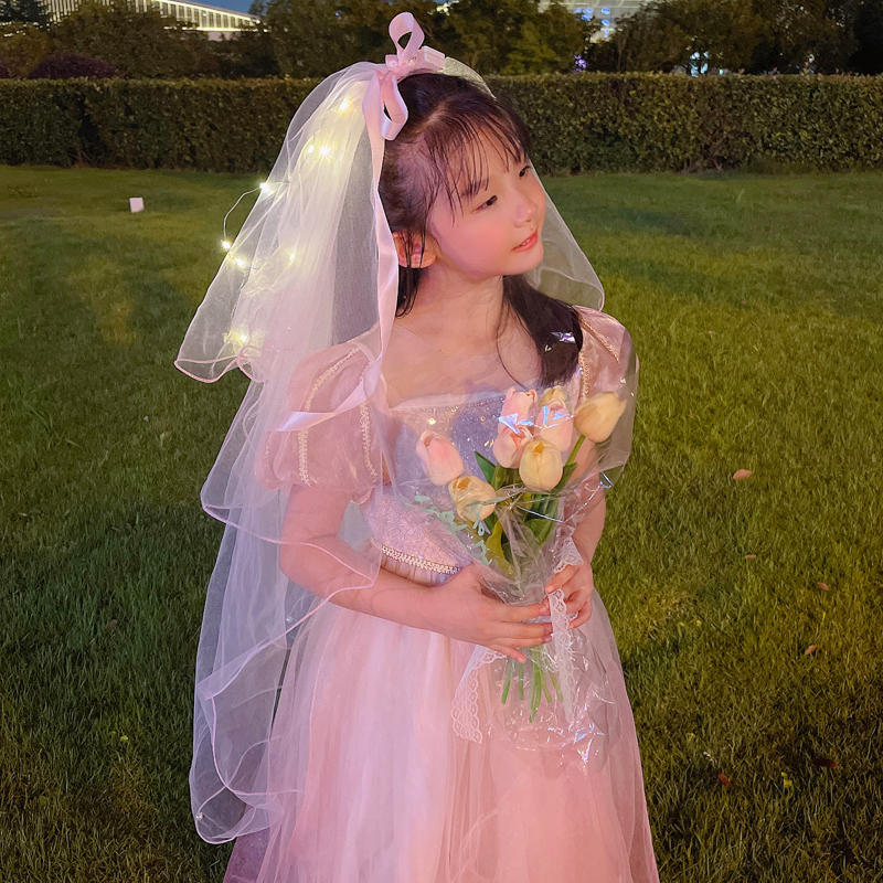 发光头纱儿童女童小女孩超仙出游披纱可爱网纱发夹发卡头饰发饰女