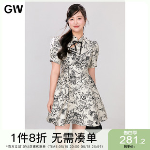 GW大码女装新中式国风改良旗袍连衣裙2024夏季新款微胖mm高腰显瘦