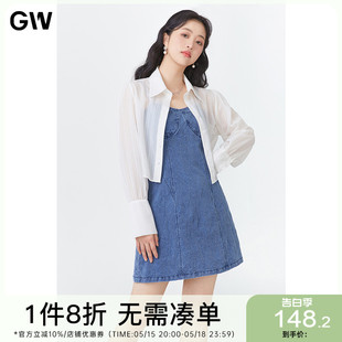 GW大码女装简约通勤休闲上衣2024夏季新款微胖mm小众白衬衫女